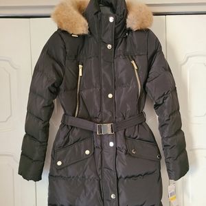 New Michael Kors faux fur fluffy hood coat